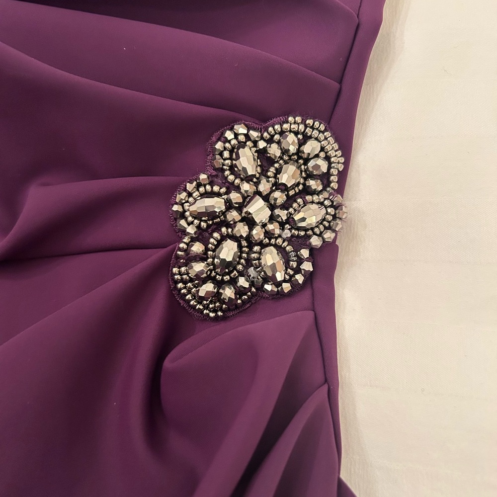Alex Evenings Dress Rich Purple Faux Wrap, Ruched Size 10 - Picture 10 of 13